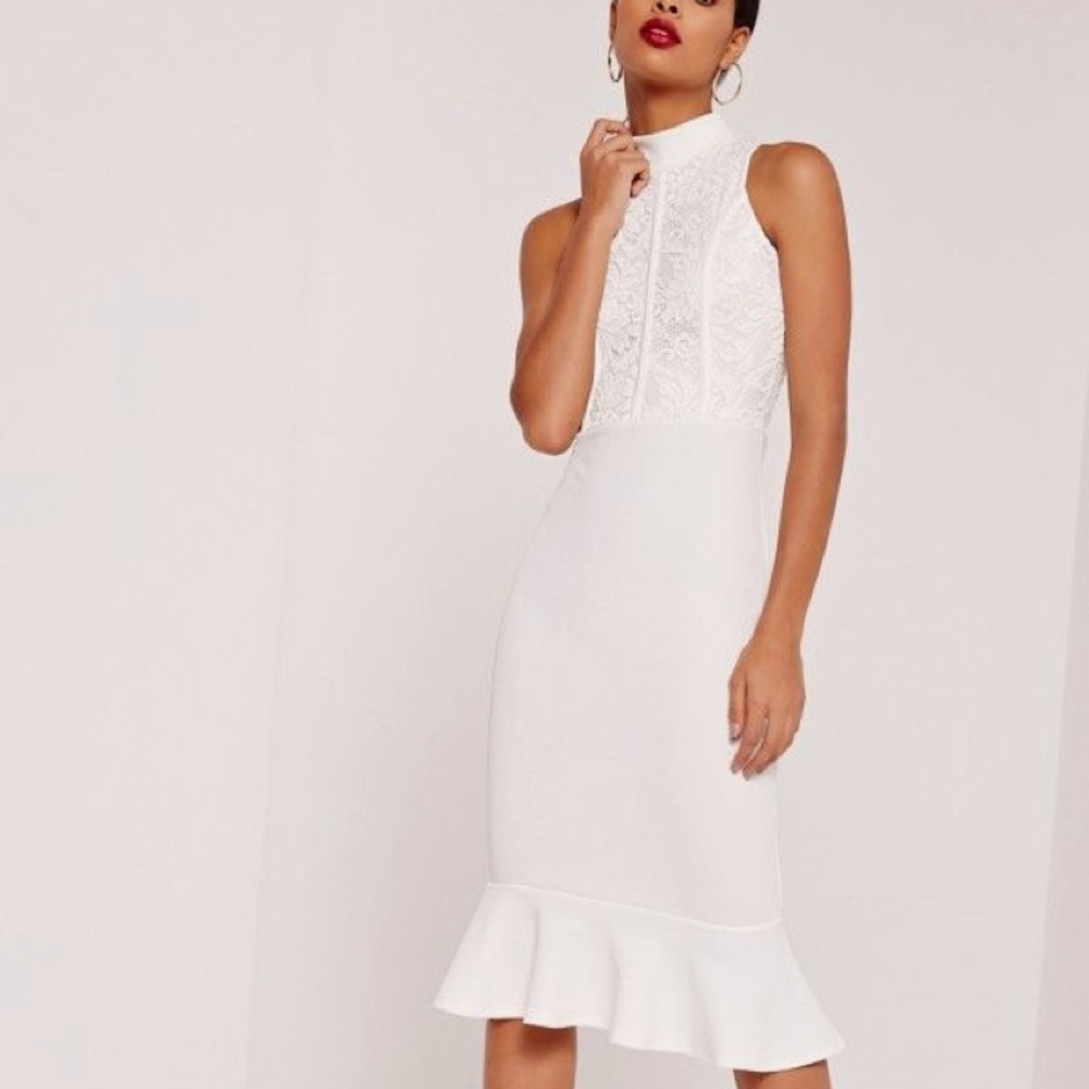 White missguided lace top fishtail dress